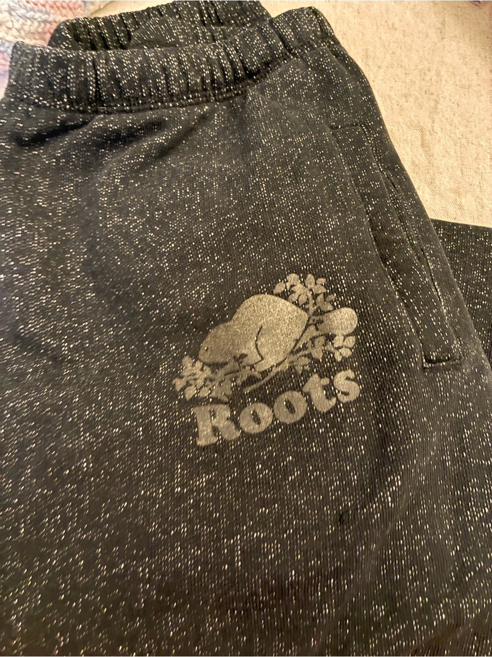 Roots Men's Black Speckled Joggers with Logo